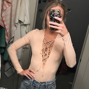 Peach Lace Up Bodysuit